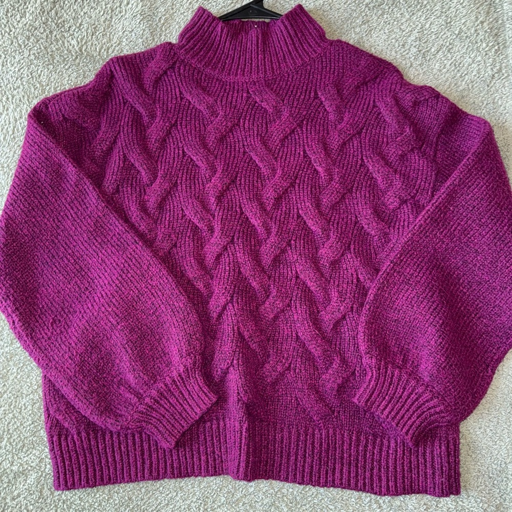 Nine West Magenta Cable Knit Turtleneck Sweater